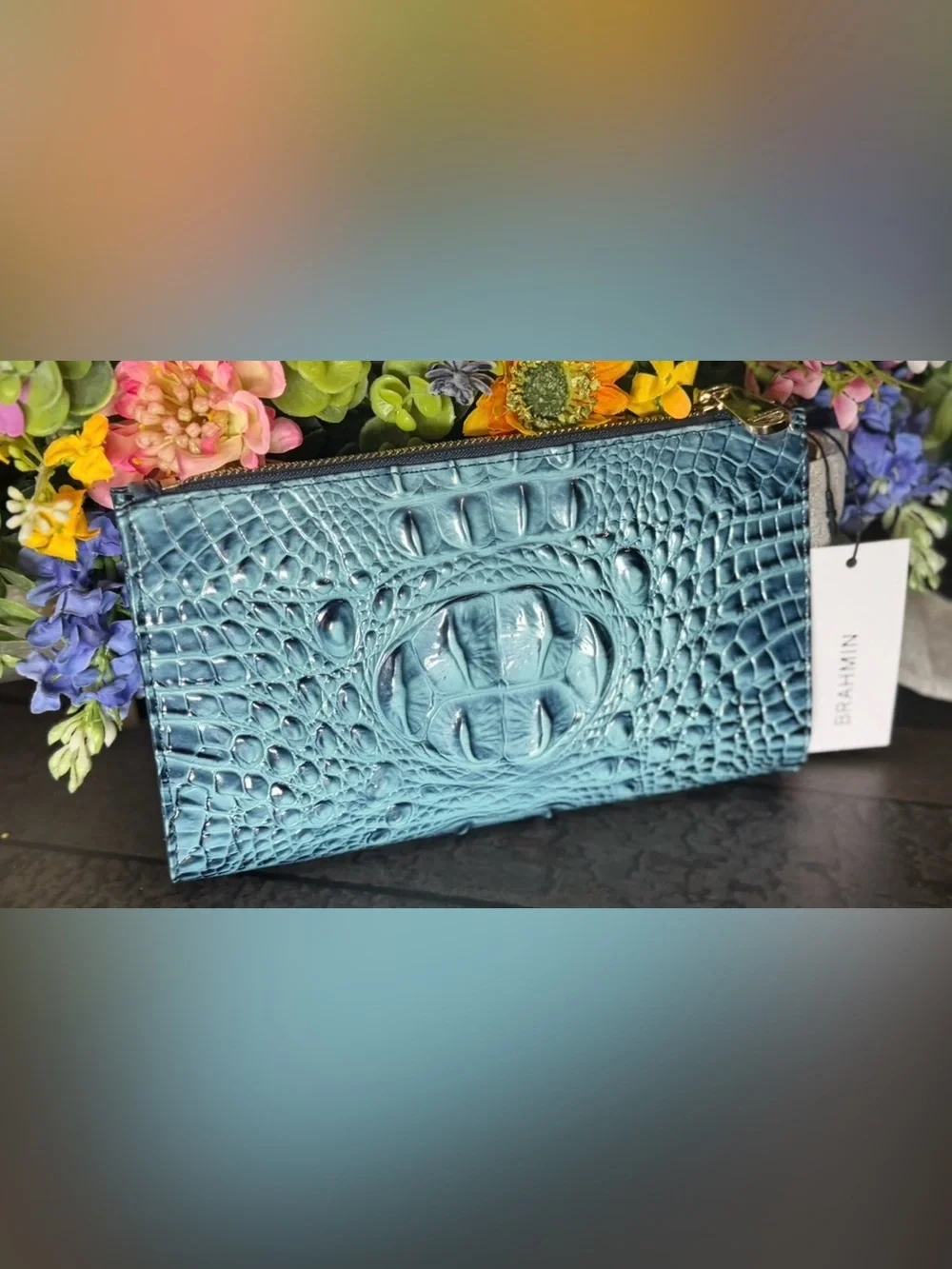 HTF Brahmin Adia Retro BLUE 2x EYES Wristlet Clutch Wallet NWT SIMILAR TO DAISY